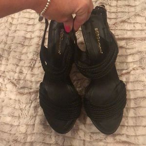 BCBG black & leopard wedges